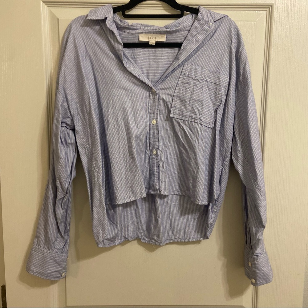LOFT Casual Blue and White Button Down Shirt